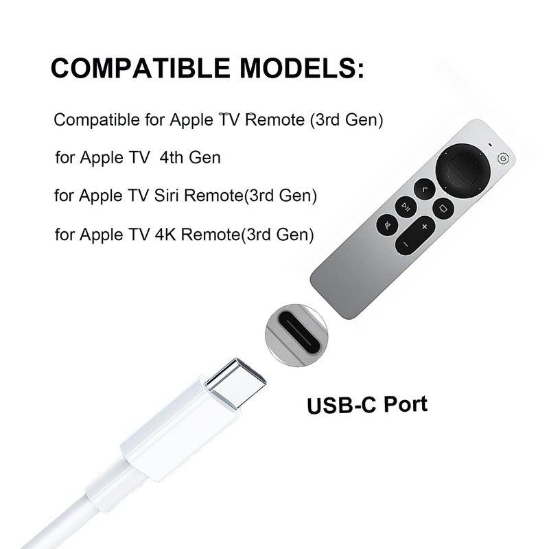 USB A to USB C Cable Fits for Apple TV 4K Siri Remote 3rd Generation gallery