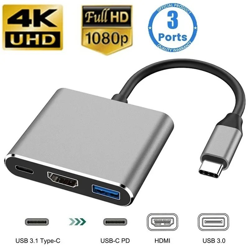 USB C HUB 3in1 Type C 3.0 to HDMI-compatible Docking Station PD Fast Charge 1PC