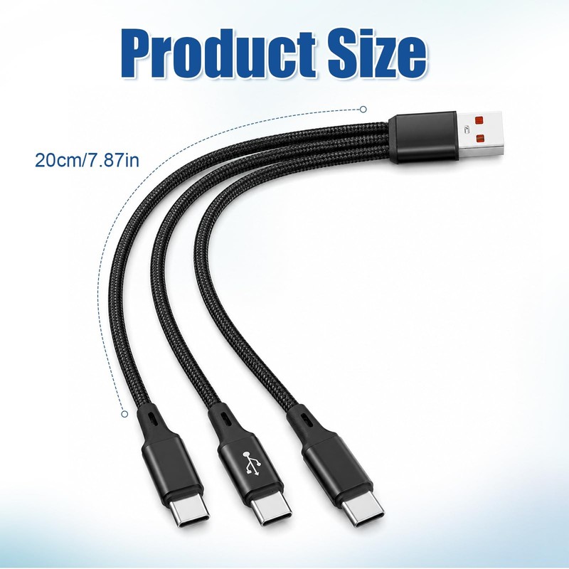 Fibraze USB C Splitter Cable, 5A Fast A Male to 3 7.87 inches, Black gallery