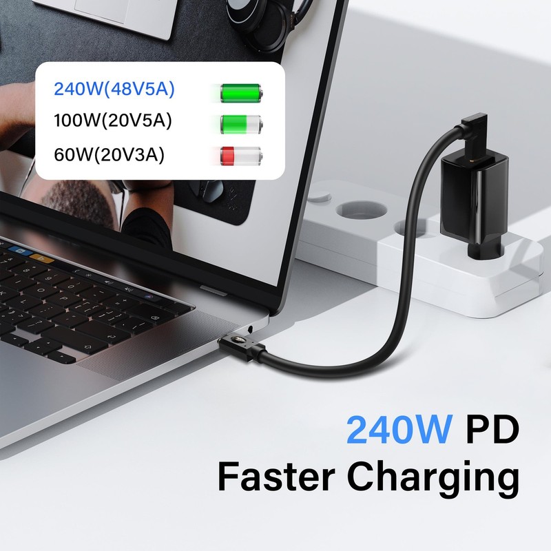 30CM 90 Degree USB 4.0 Type C Male to Male Cable 240W Fast Charge 40Gbps gallery