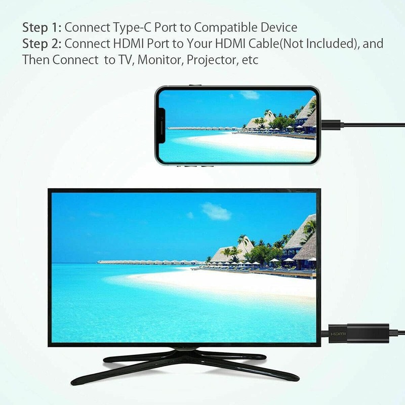 USB-C Type C To HDMI Adapter USB3.1 Cable For MHL Android Phone Tablet Black Lot gallery