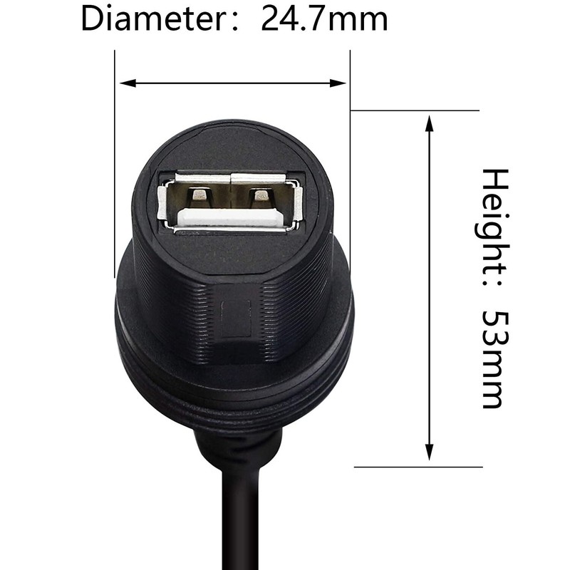 USB 2.0 A Male to Female Flush Panel Mount Extension Waterproof Cable f Car Boat gallery