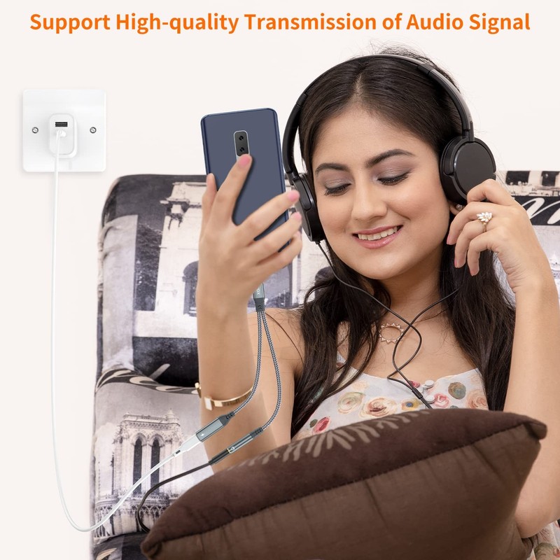 USB C to 3.5mm Headphone and Charger Adapter, 2-in-1 USB Type C to Aux Jack Dong gallery