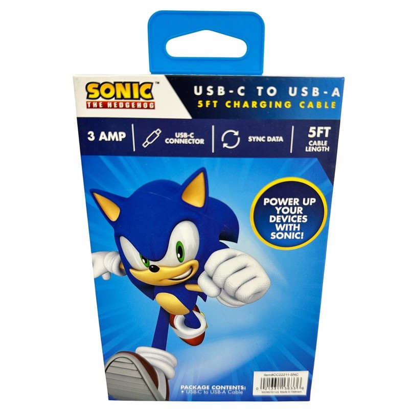 Sonic the Hedgehog USB-C to USB-A Charging Cable 5ft 3A SEGA NWT gallery