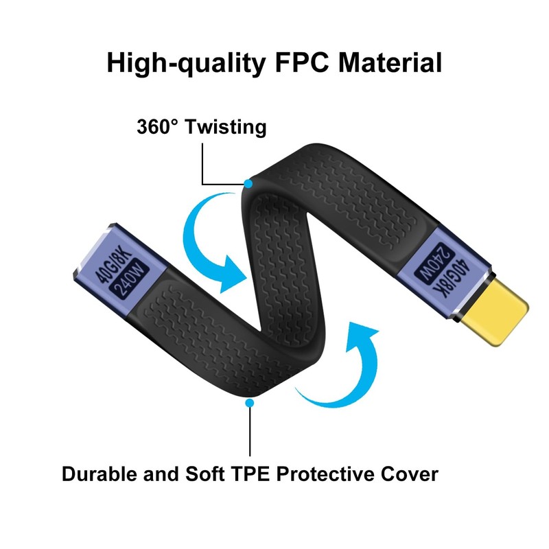 USB C Extension Cable 40Gbps Flat USB C Extension Cable 240W 48V 5A Support A... gallery