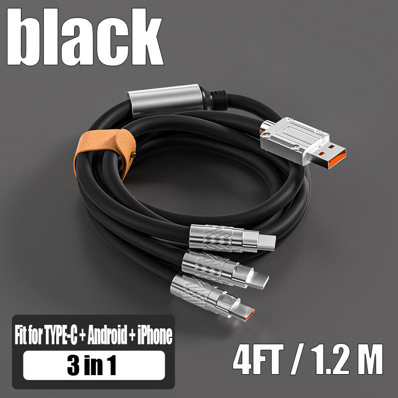 3 In 1 Fast Charging Cord For Phone Micro USB Type C Charger Cable Multi Port