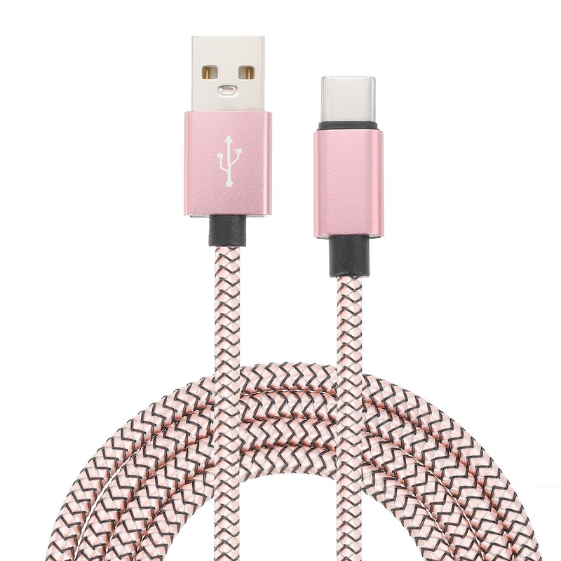 6.56ft USB Type C Charger Cable 2.4A Type-C Braided Charging Data Cord Pink
