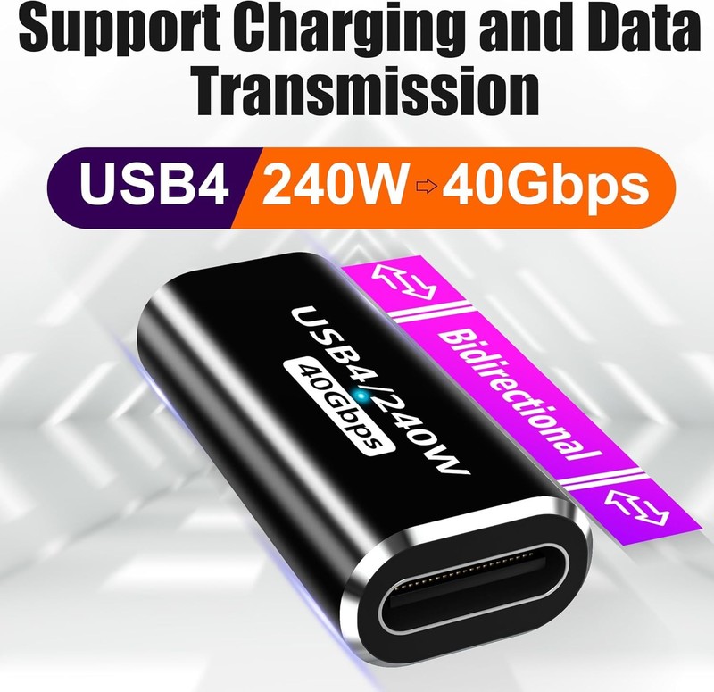 AGVEE 2 Pack USB4 Type-C Female to Female Adapter, PD 240W Quick Charge USB 4.0 gallery