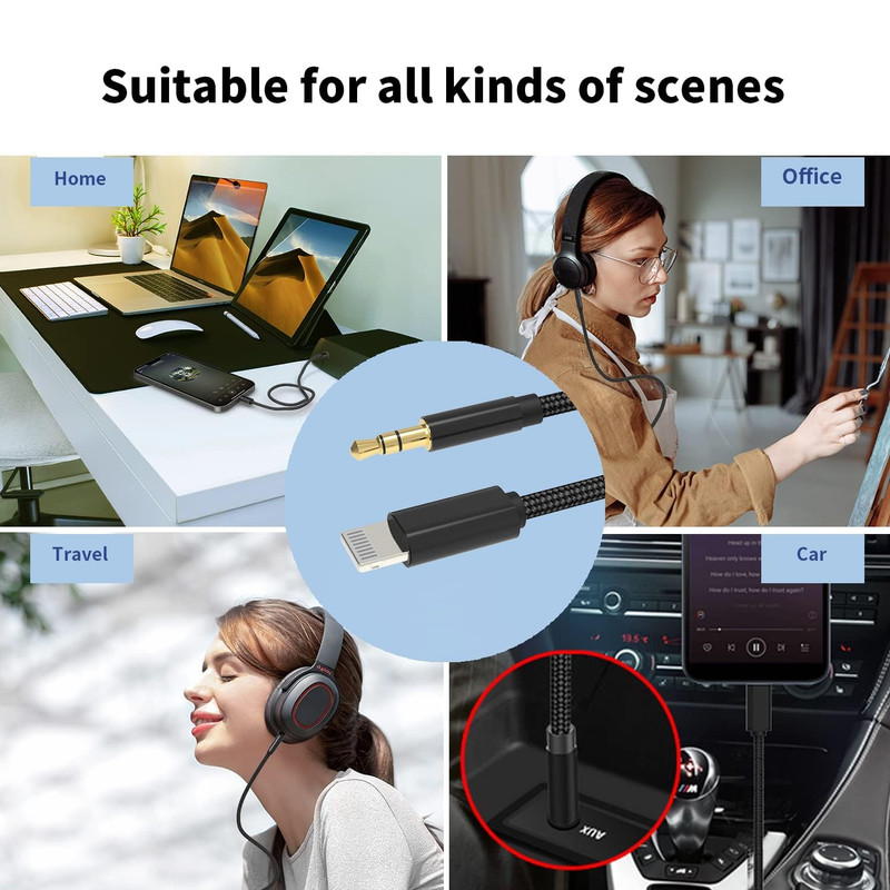 Aux Cord for Iphone,[Apple Mfi Certified] Lightning to 3.5Mm AUX Cable for Car S gallery