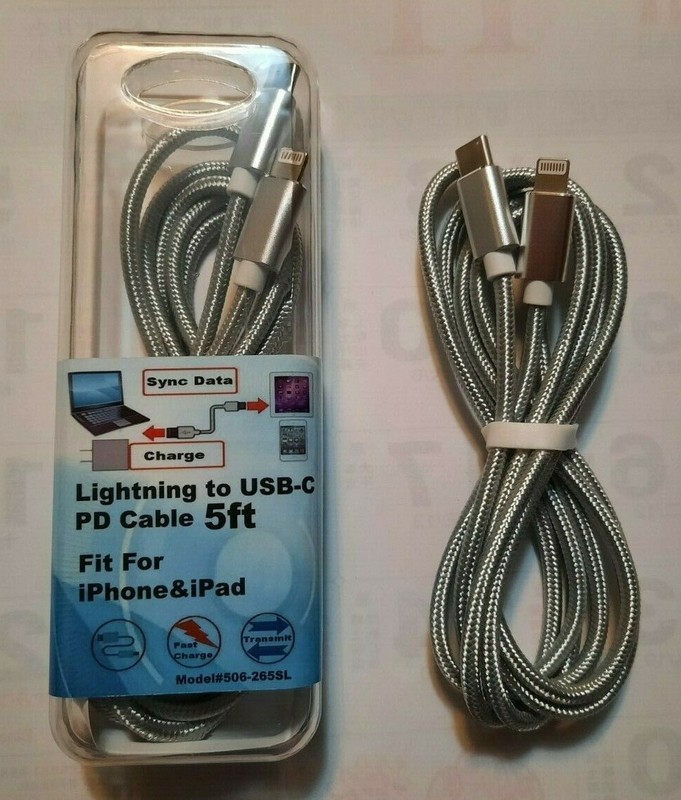 5ft Foot USB-C Sync & Charge Cable iPhone Silver Braided 506-265SL New