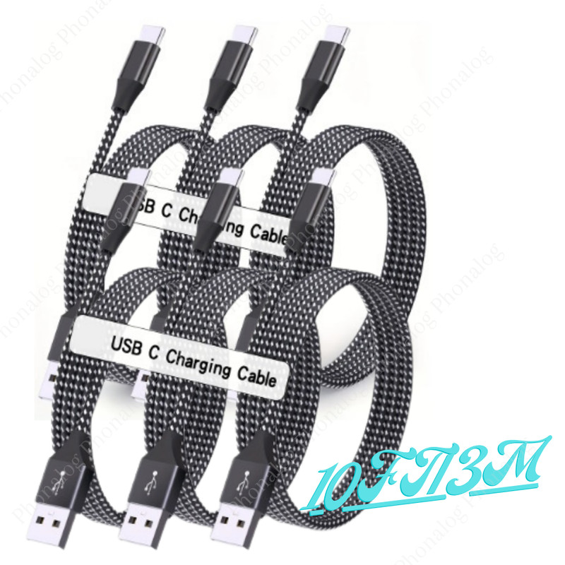 10Ft/3M Braided USB Type C Data Charger Cable For Samsung Oppo iPhone 15 16e 17