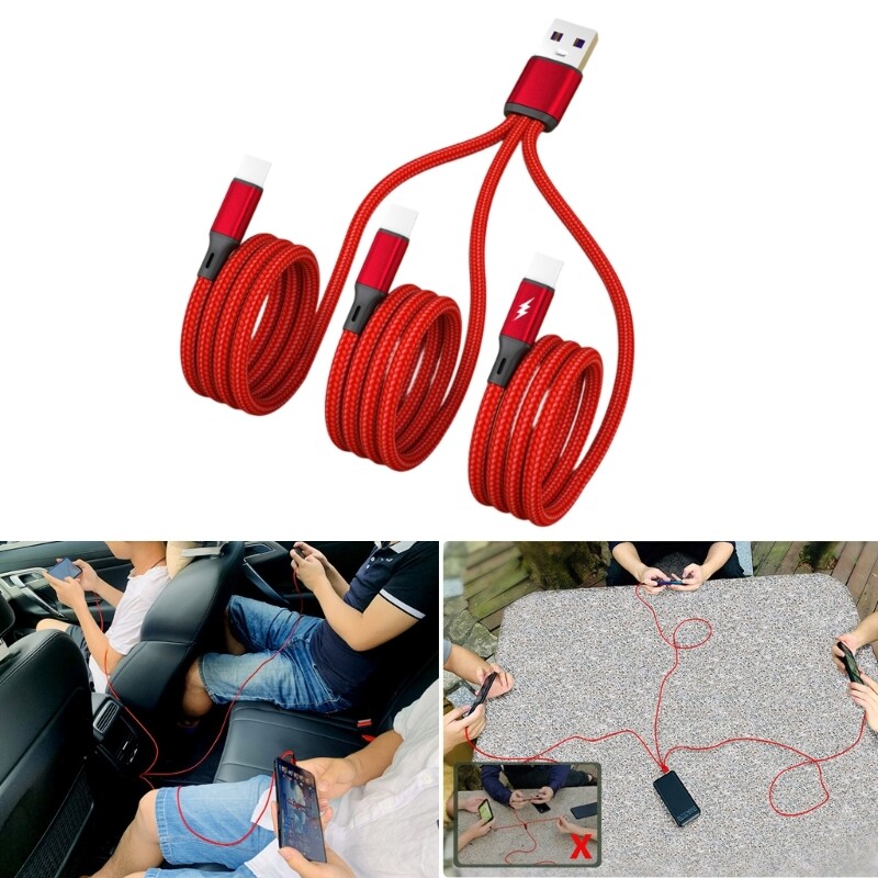 One to Three Nylon Braided Data Cable 5A Super Fast-charging Cord Extension Wire gallery