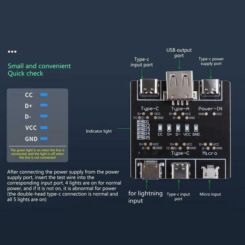 DT3 USB Data Cable Tester Fast Detecter Tool PCB Board For iPhone Micro Type C f gallery