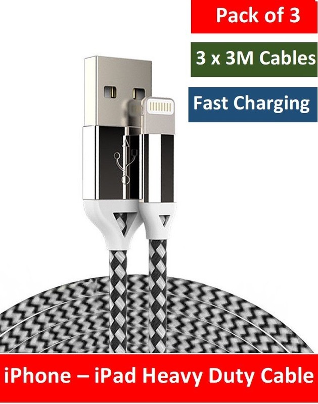 3M USB Charger Cable for iPhone 11 12 PRO X XS MAX iPhone 7 8 6 Plus SE 5 iPad