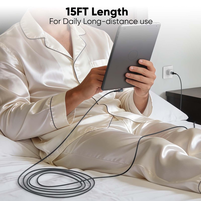 15ft USB C Cable Right Angle, 3A Fast Charging 90 Degree Cord Long USB to Type C gallery
