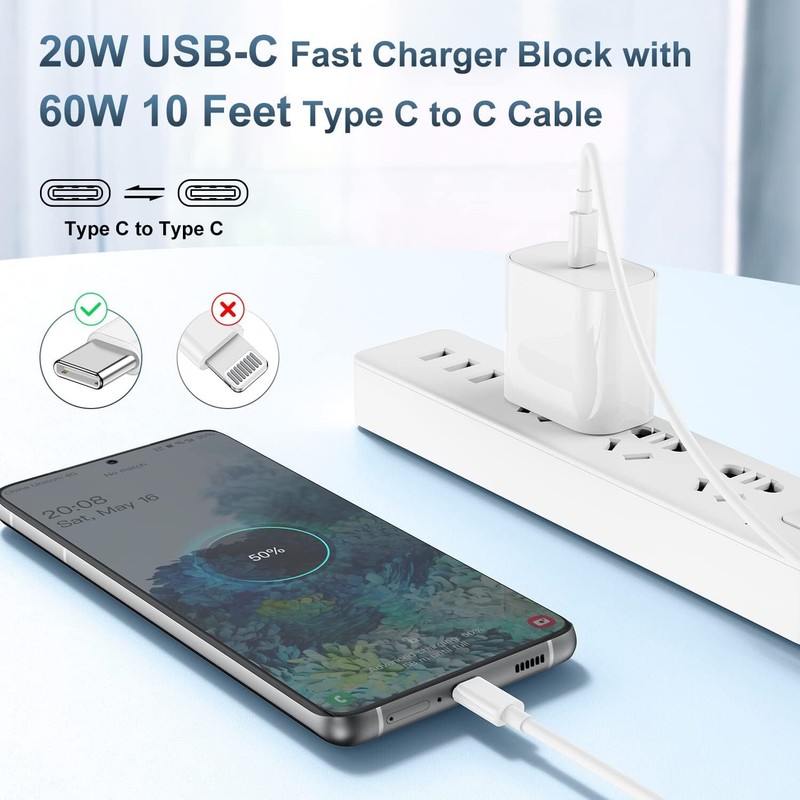 USB C to USB C Fast Charger For iPhone 15 16 17 Samsung PD 20W Block Type C Cord gallery