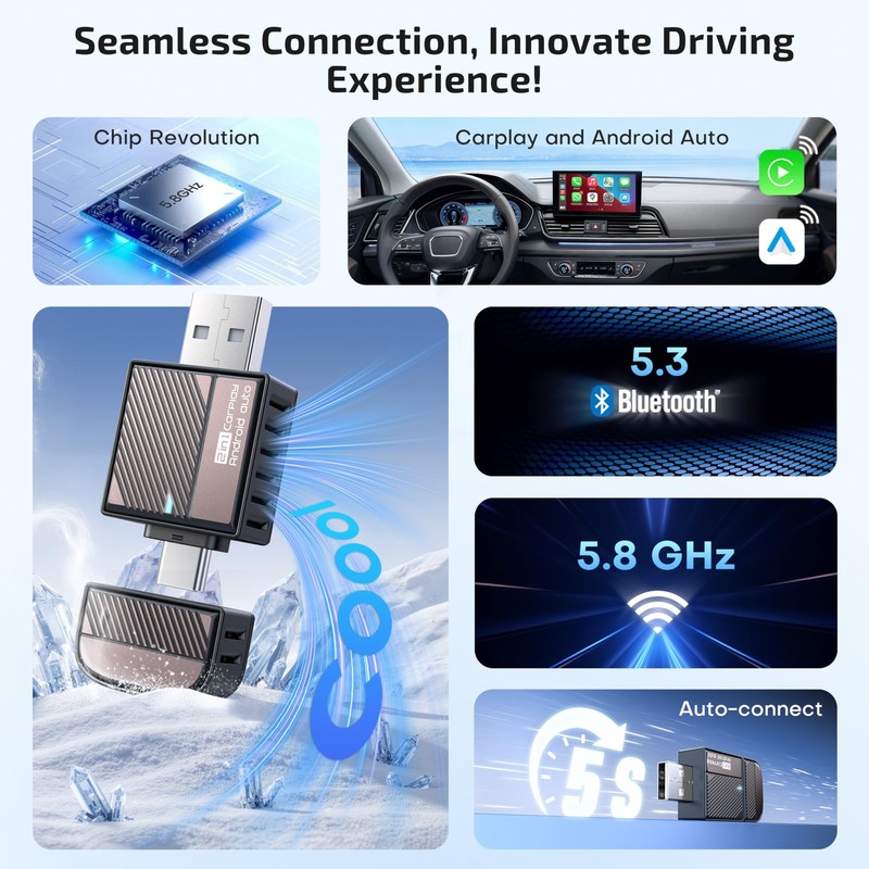 ByteWave Wireless Android Auto & CarPlay Adapter 2in1 Converts Wired to Wirel... gallery