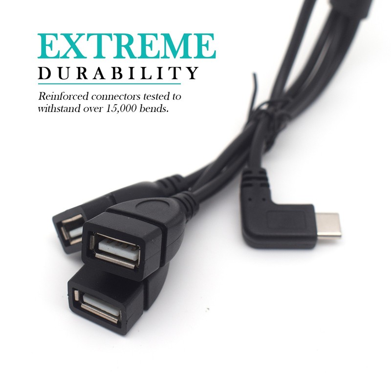 2pcs Right Angle USB-C Male to 3 USB-A Female OTG Splitter Data Charging Cable gallery