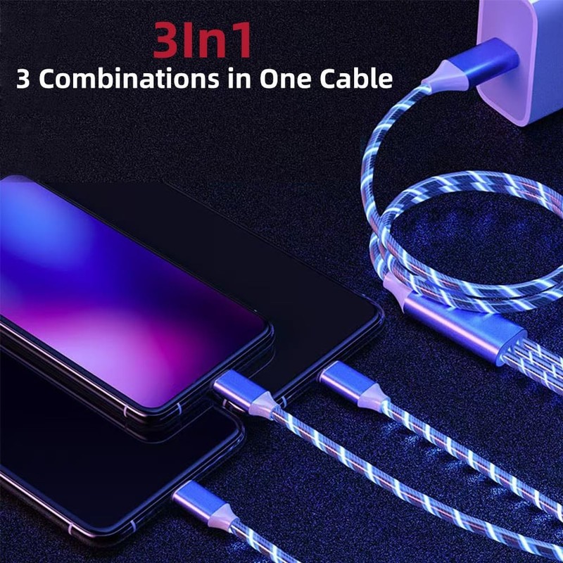 47 Inch Blue Multi Connector Fast Charging Cable USB A To C/Micro LED Cord gallery
