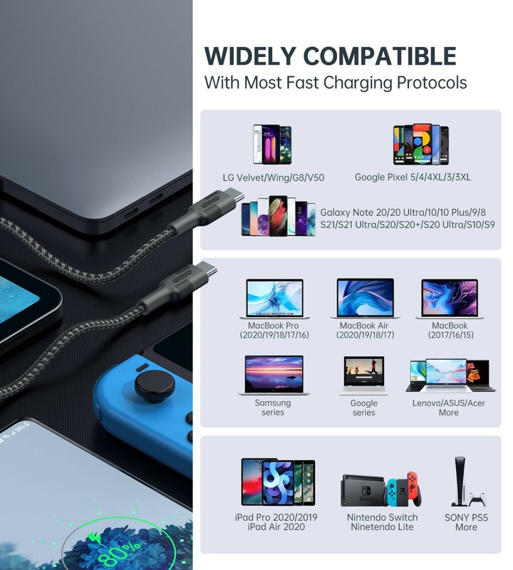 New CHOETECH MIX00108 3 Pack Braided USB-C PD Charging Cable 100W 60W 6.6ft 4ft gallery