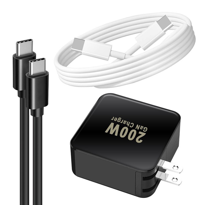 Gan 200W USB C with 5 Port Travel Home Charger w/ 3ft/6ft Type C to Type C Cable