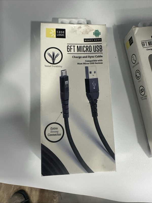 Lot of 2 Case Logic Heavy Duty Micro USB Charge and Sync Cable 6FT Black gallery