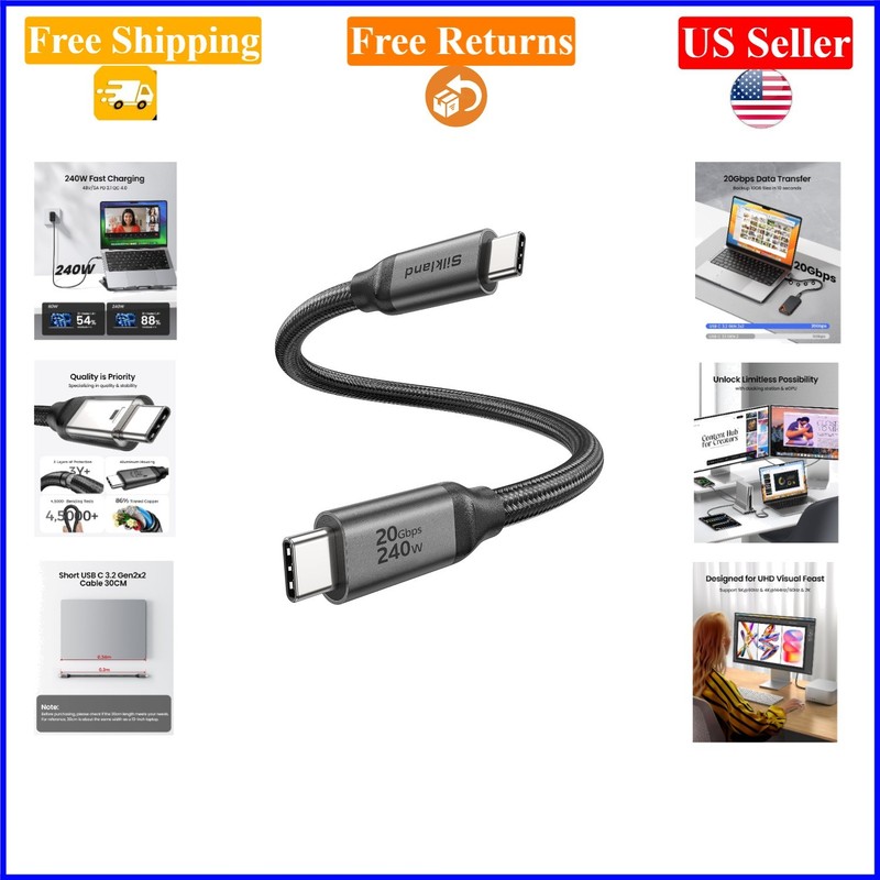 20Gbps USB C Data Cable 1FT for High-Speed Transfer, 4K/8K Video & Fast Charging