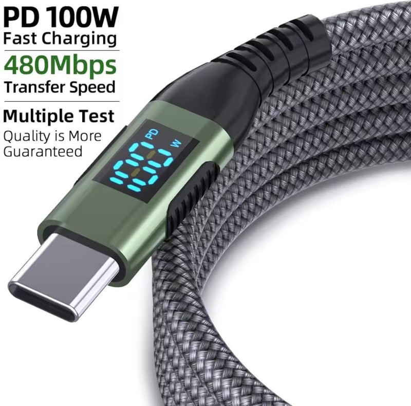 100W USB-C PD Fast Charging Cable 5A LED Display Nylon Braided MacBook iPhone gallery