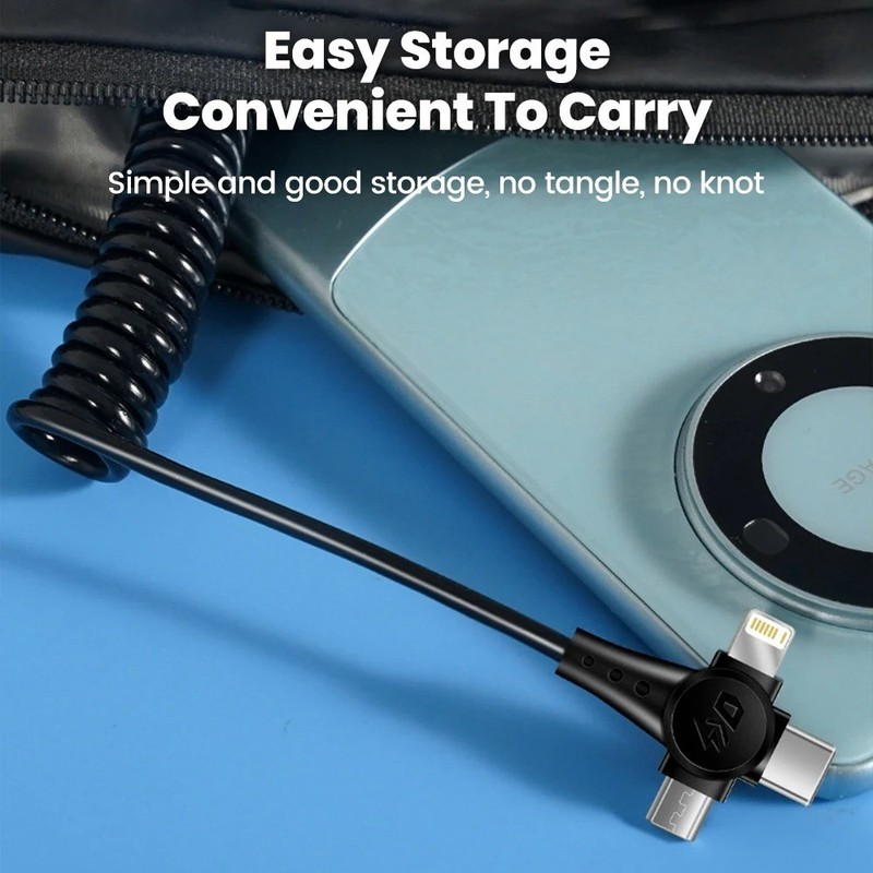 120W Super Fast Charge Spring Retractable 3in1 Cable iPhone Android gallery