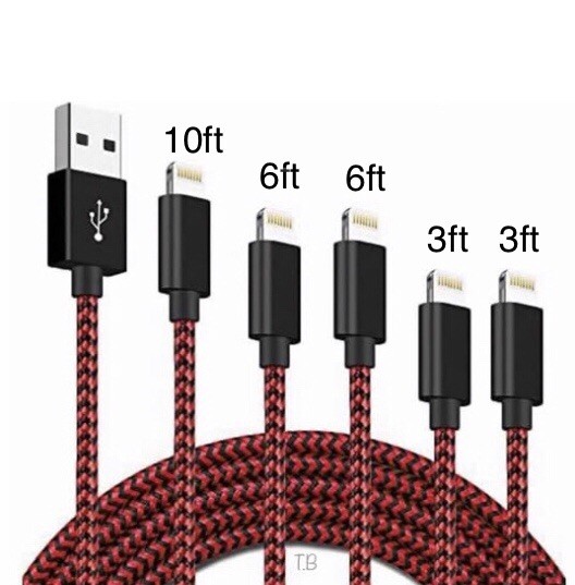 5Pack Original Nylon Braided Fast charging FCC Certified Cables for Apple iPhone