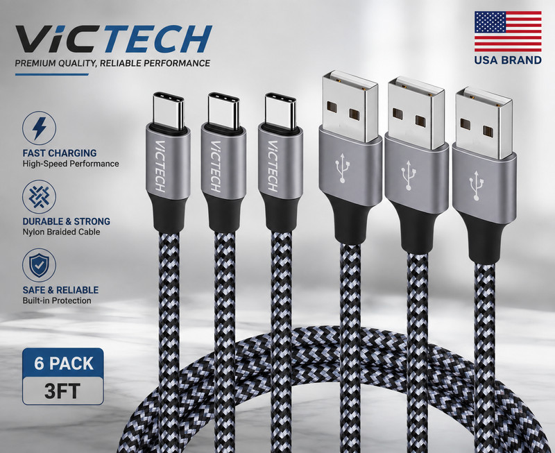 USB C Cable 3 Pack 6FT Fast Charging Nylon Braided USB A to Type C Cord gallery