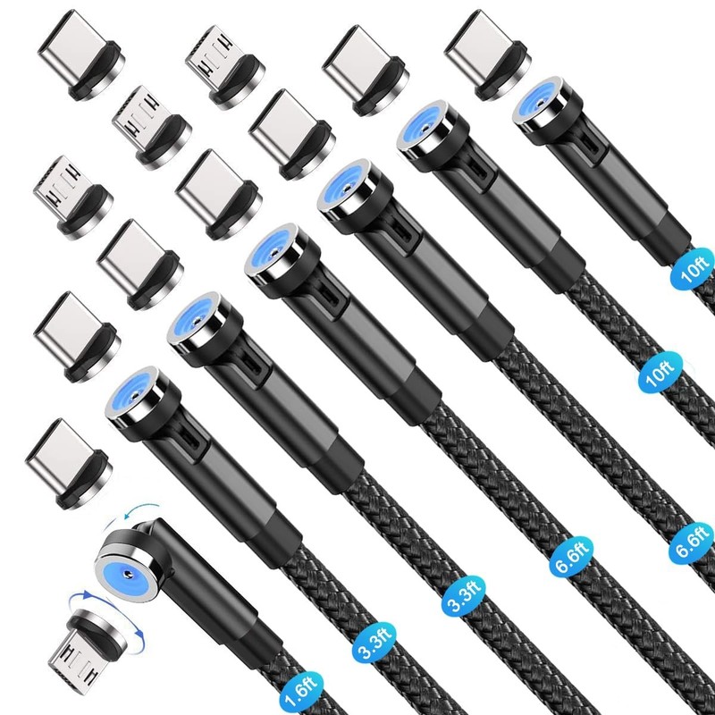 540 Rotation 3 In 1 Magnetic Charging Cableย7pack 1.6ft/3.3ft/6.6ft/6.6ft/10…