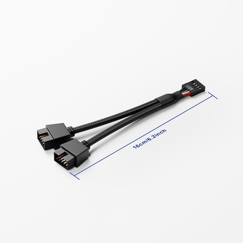 Motherboard 9Pin USB 2.0 To Dual 9Pin Extension Splitter Cord 2 Port Black gallery