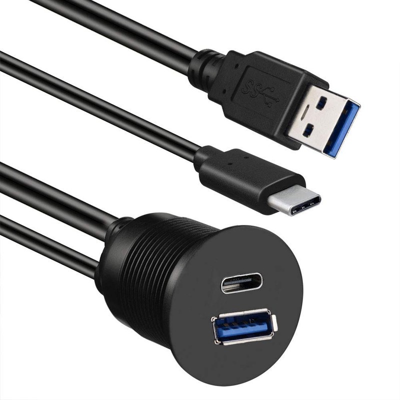 Type C 3.0 and USB 3.0 A Male to Female AUX Car Mount Flush Cable Waterproof ... gallery