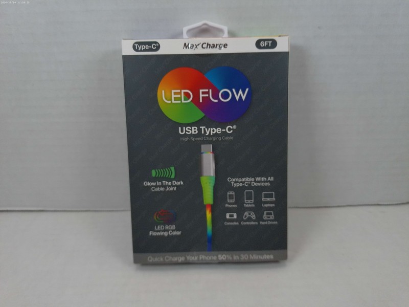 Max Charge LED FLOW 6 FT USB-C High Speed Charging Cable LED RGB Flowing Color gallery