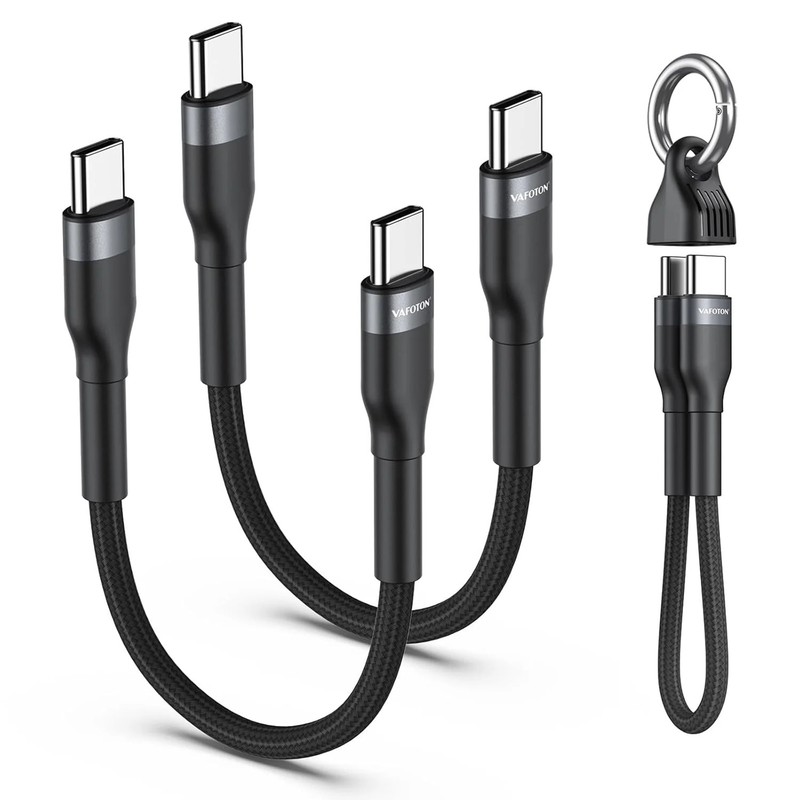 PD 60W Short USB C Cable (2 Pack), Keychain 6 Inch USB C Cable/Nylon Braided Typ