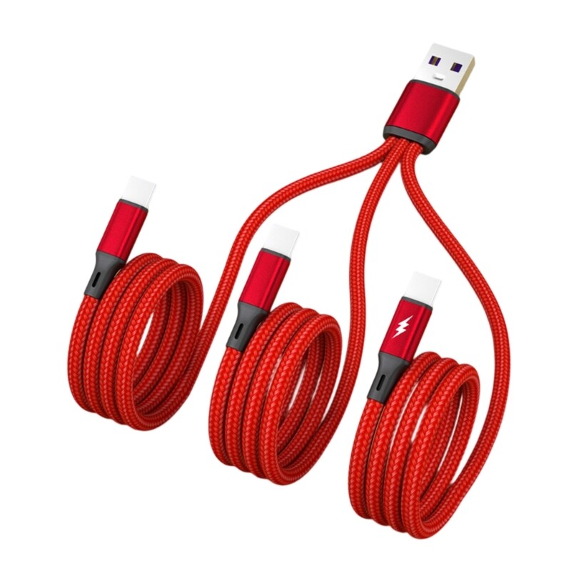 to Three Nylon Braided Data Cable 5A Super Fast-charging Cord Extension Wire