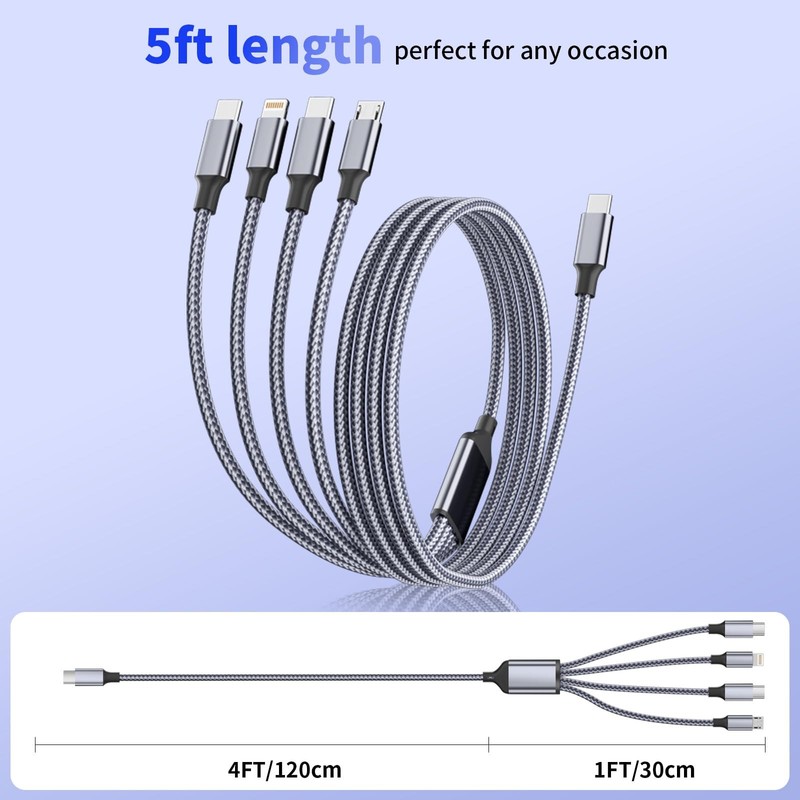 USB C Multi Charging Cable [1Pack 5FT], 4 in 1 1Pack5FT, Greyishwhite gallery