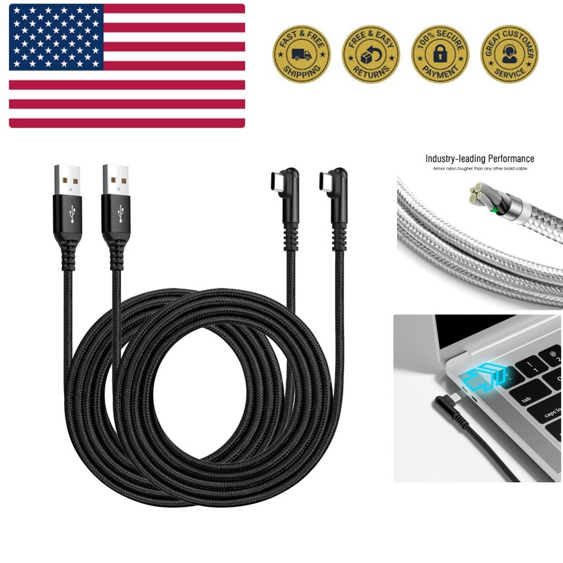 USB Type C Charger Cable 3A, [2-Pack 10ft+10ft] Right Angle 90 Degree Fast Ch…