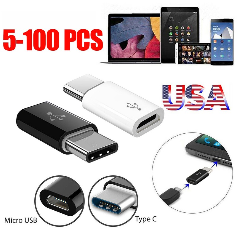 5-100 PCS Micro USB to Type-C Adapter 24mm Converter for Charging & Data Sync gallery