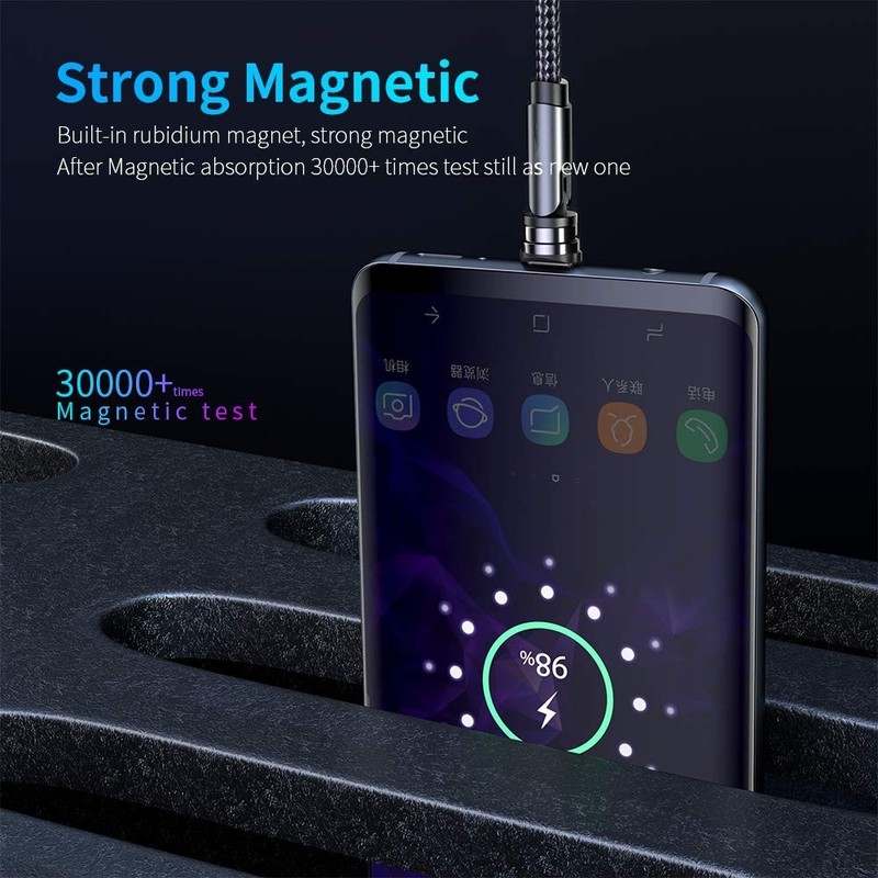 540° Rotation Charging Cable 7-Pack Magnetic Braided USB Type C Micro USB Black gallery