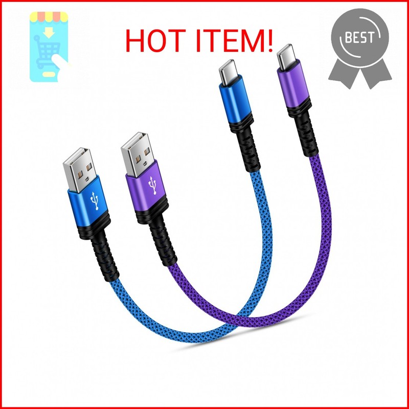 Short USB A to USB C Cable 1FT,2Pack USB A to Type C Fast Charging Cable 3A Andr