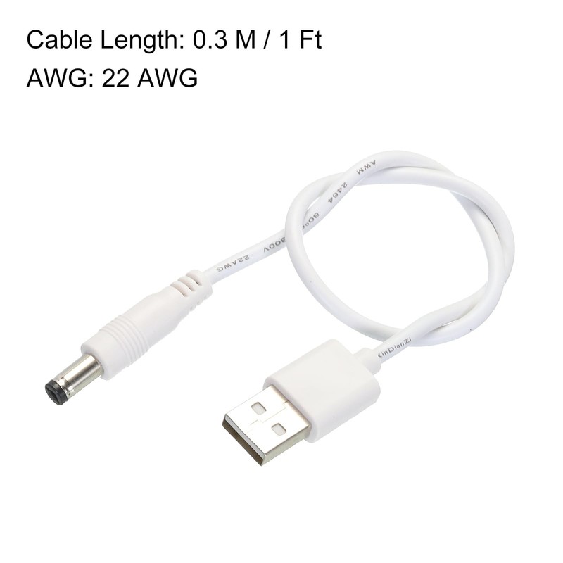 USB to DC Power Cable 0.3 M USB to DC 5.5mm x 2.1mm 5v Power Cord White for M... gallery