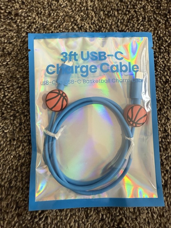 [4-pack] USB-C to USB-C Charging Cable 3ft Blue w/ Basketball Charm Fast Charger gallery