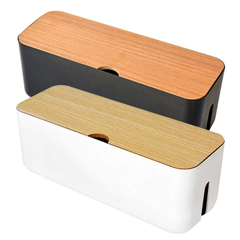Cable Management Box - Wooden Style Large Cord Organizer to Hide black gallery