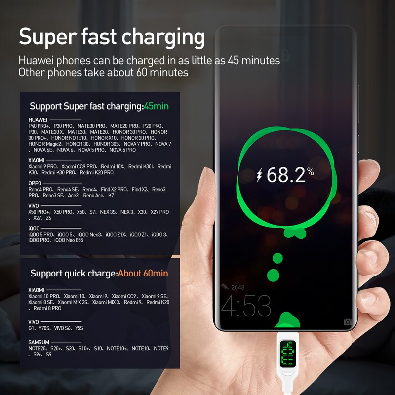 100W/5A USB-A to USB-C Charger Cord USB Type C Cable Fast Charging LCD Display gallery