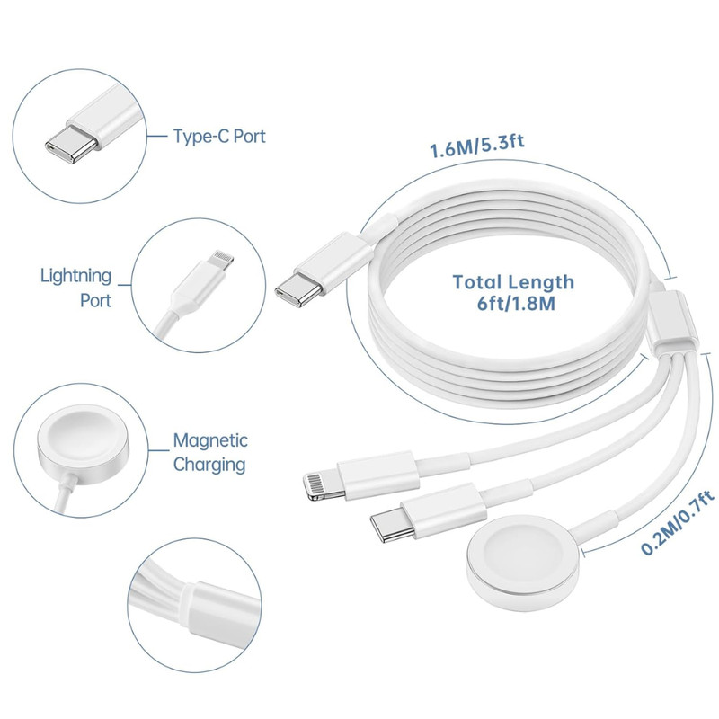 For Apple iPhone Watch iWatch 3 in 1 Magnetic Type-C Charger Cord Charging Cable gallery