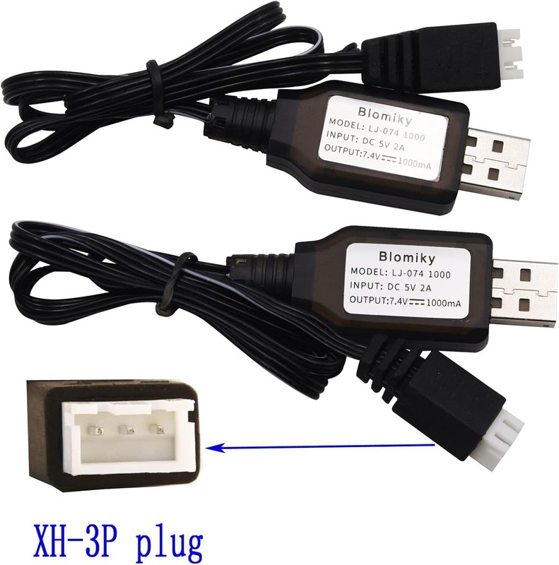 2 Pack of 7.4V 1A USB Charge Cables with XH-3P Connector for LiPo Batteries gallery