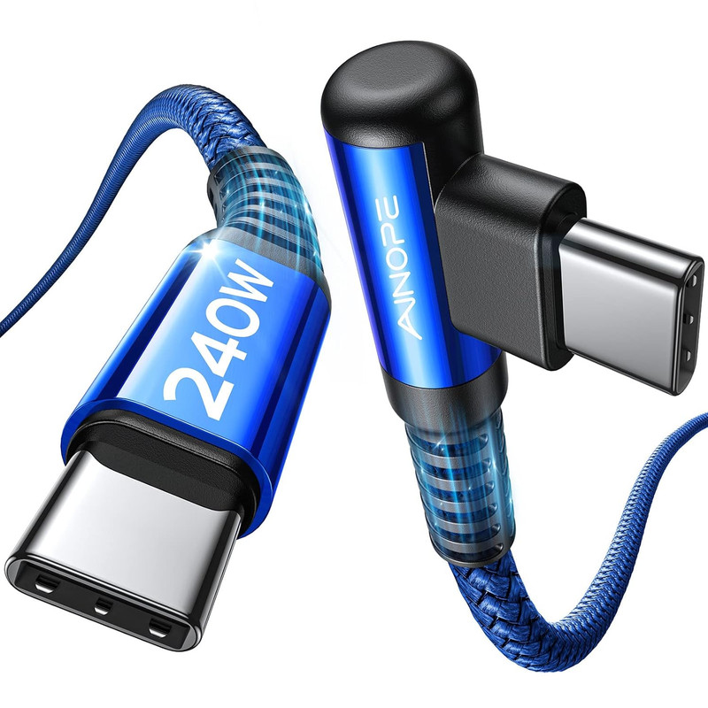 240W High Speed USB C Cable [10Ft] USBC to USBC Cable, Right Angle C to C Cable