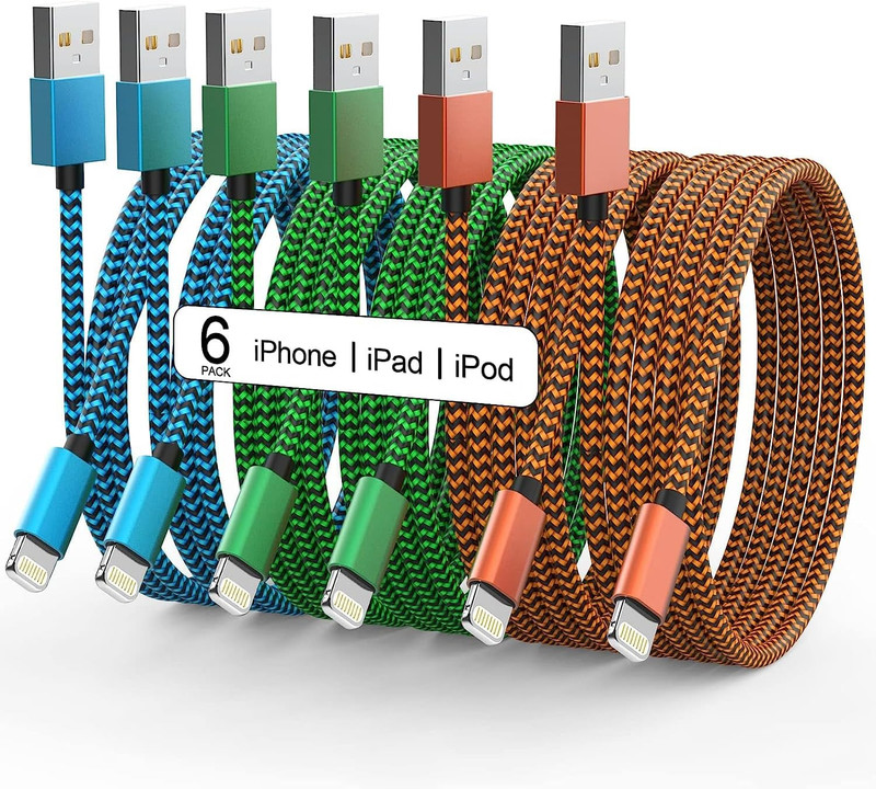 Apple Mfi Certified Iphone Charger 6Pack – 3/3/6/6/10/10 FT Lightning Cable N…